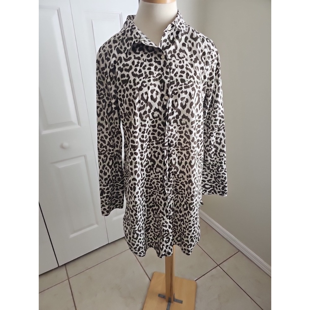 J Crew Animal Print Beach Cover Up Button Down Dress. Medium